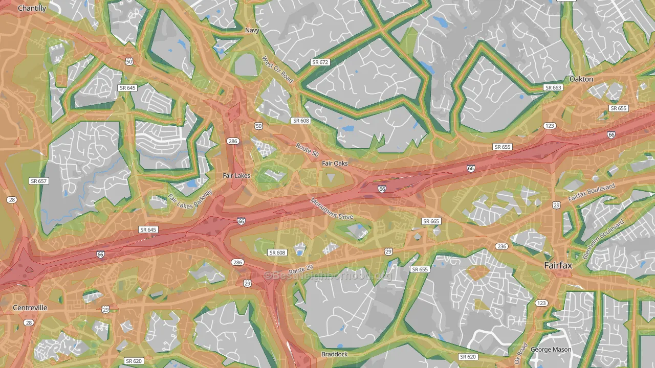 Fair Oaks, VA Map of Noise Levels in Fair Oaks