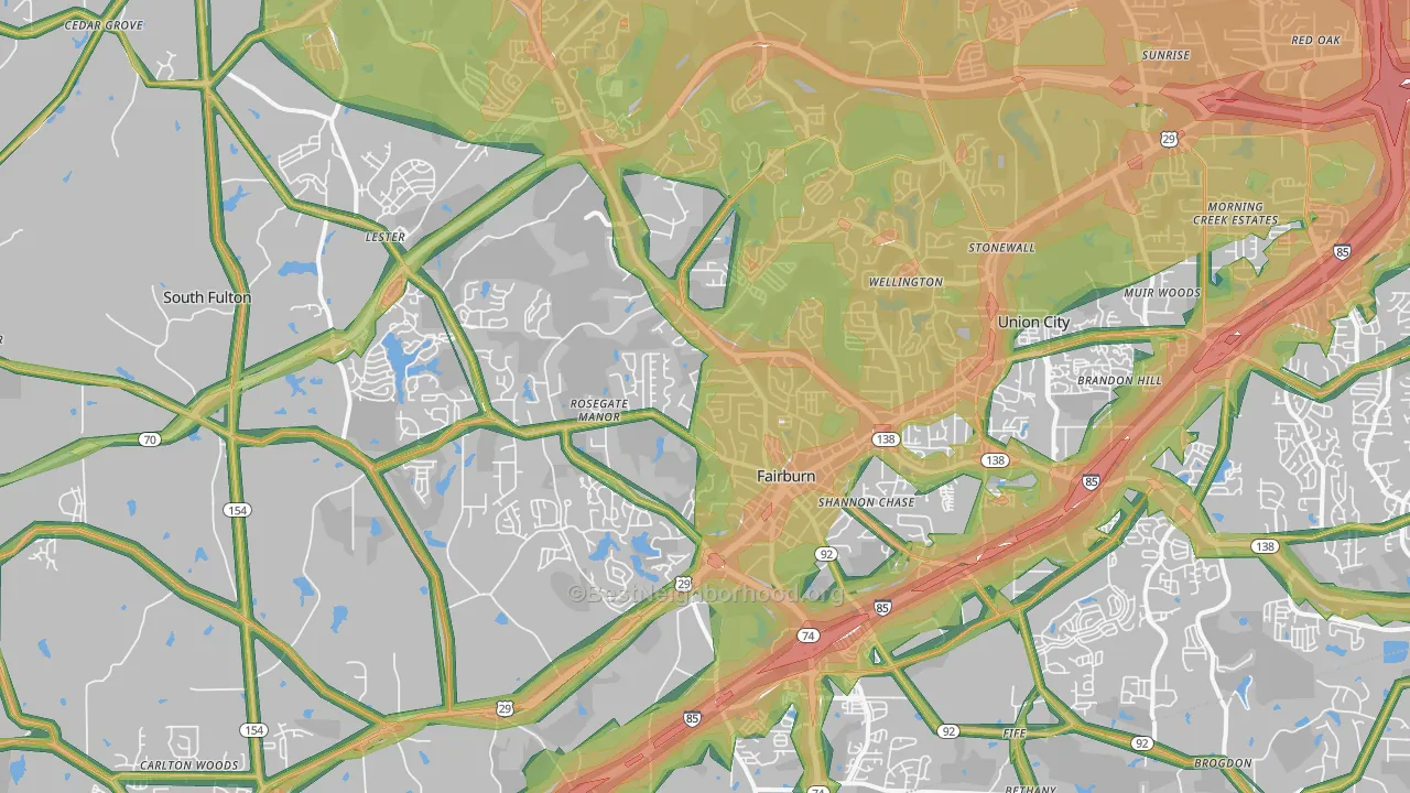 Fairburn, GA Map of Noise Levels in Fairburn