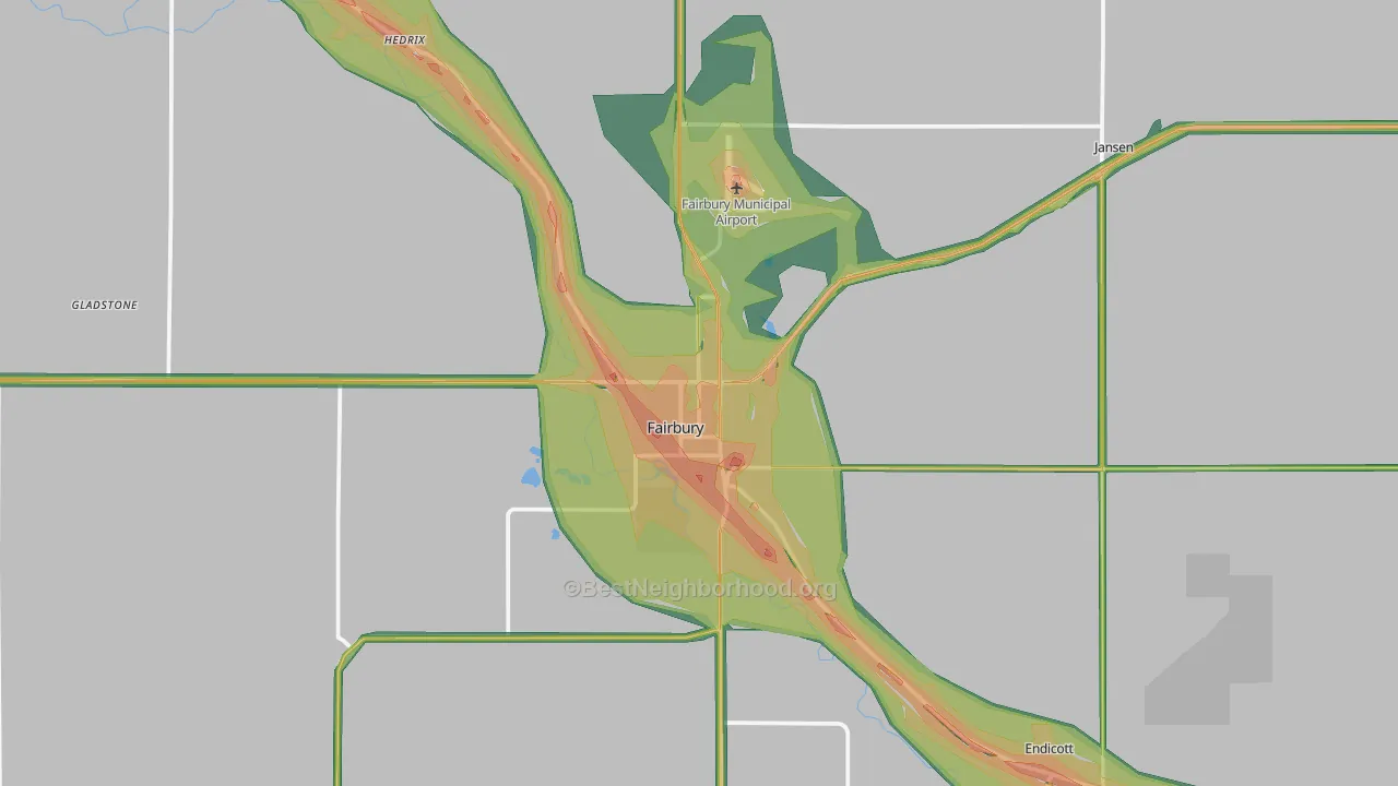 Fairbury, NE Map of Noise Levels in Fairbury