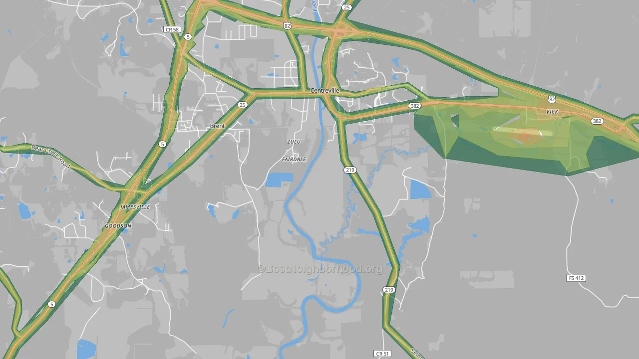 Fairdale, AL Map of Noise Levels in Fairdale