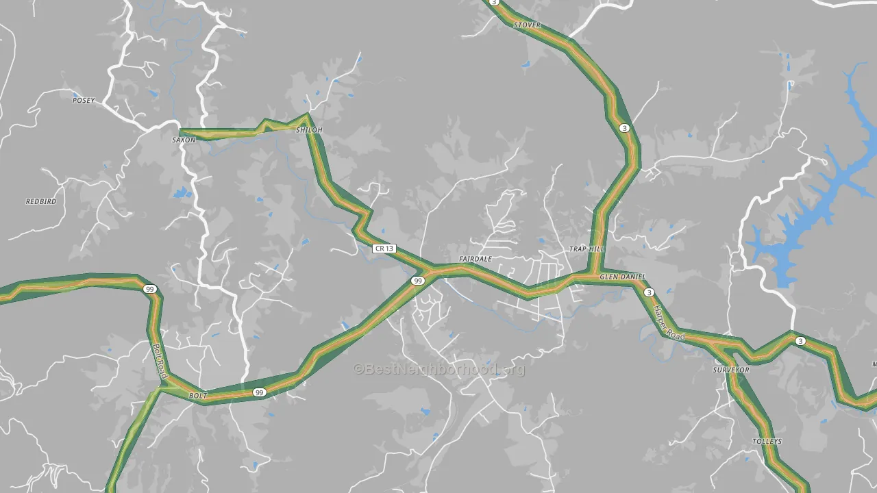 Fairdale, WV Map of Noise Levels in Fairdale