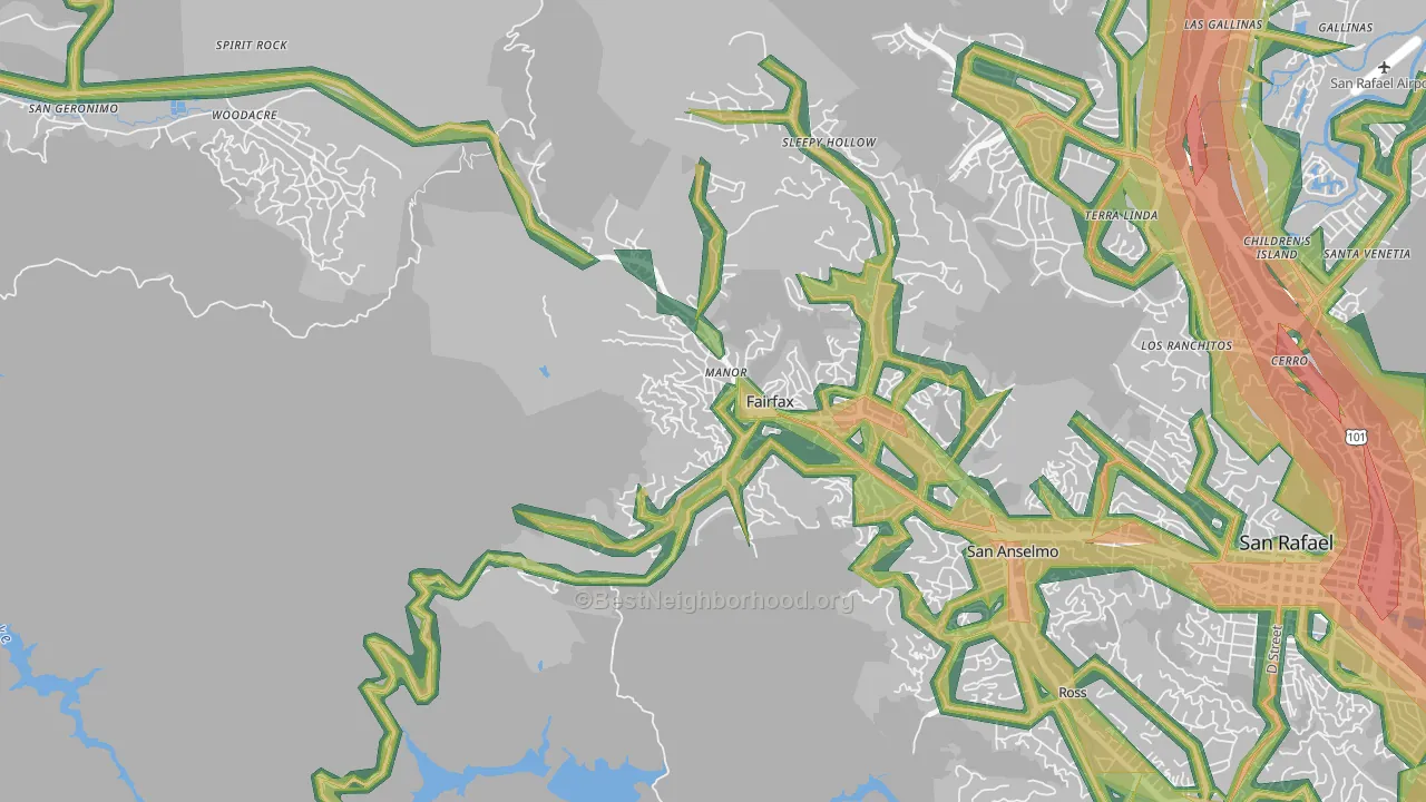 Fairfax, CA Map of Noise Levels in Fairfax