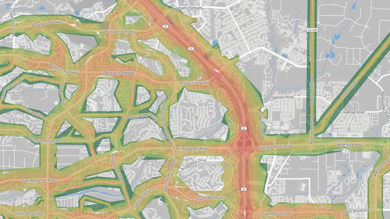 Fairfax, Colorado Springs, CO Map of Noise Levels in Fairfax