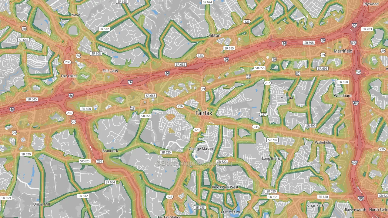 Fairfax, VA Map of Noise Levels in Fairfax