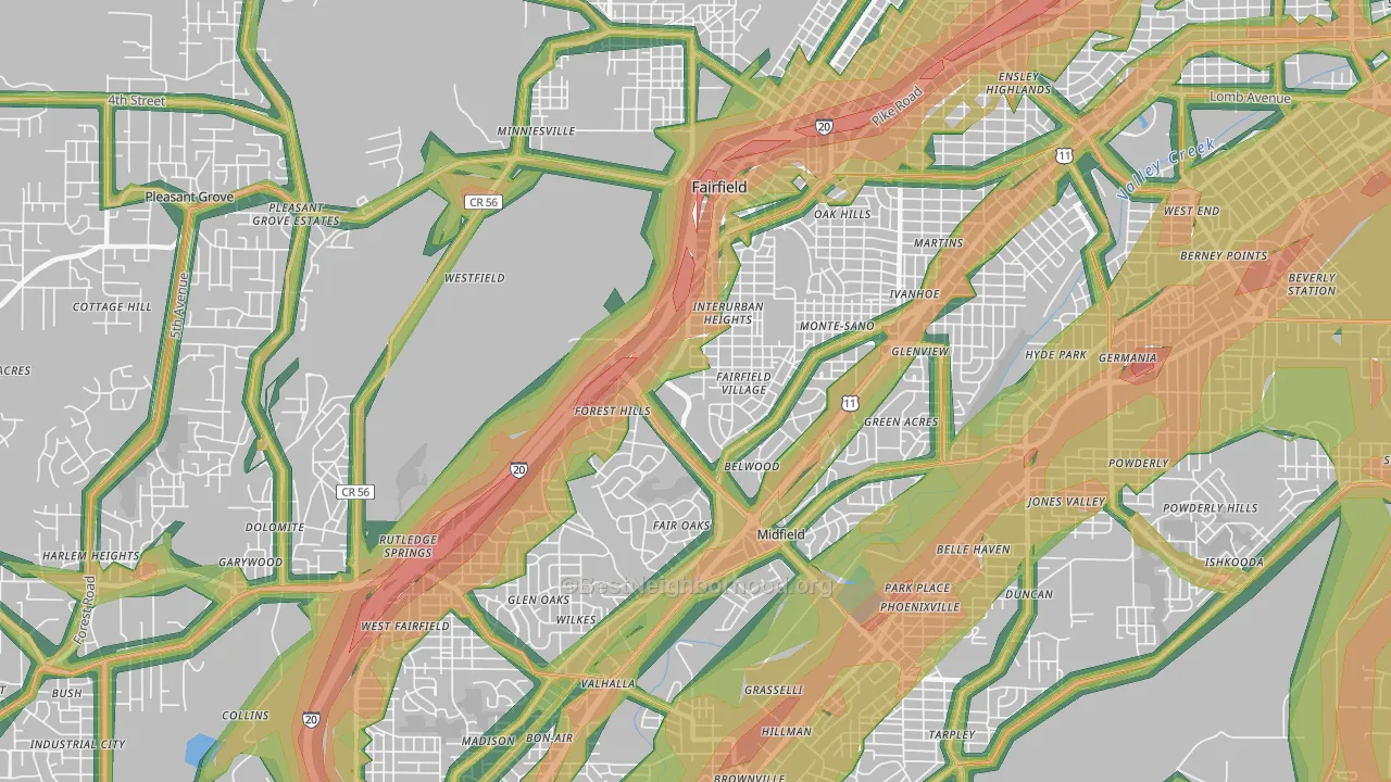 Fairfield, AL Map of Noise Levels in Fairfield