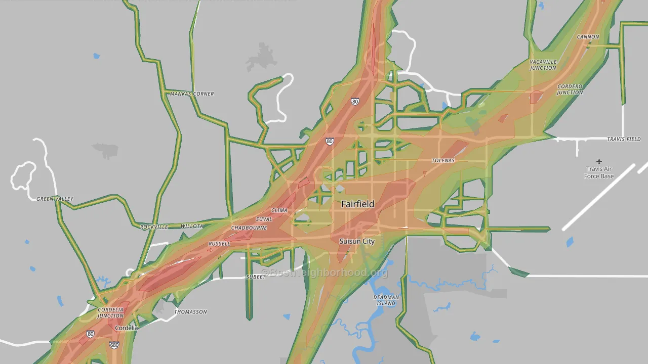 Fairfield, CA Map of Noise Levels in Fairfield