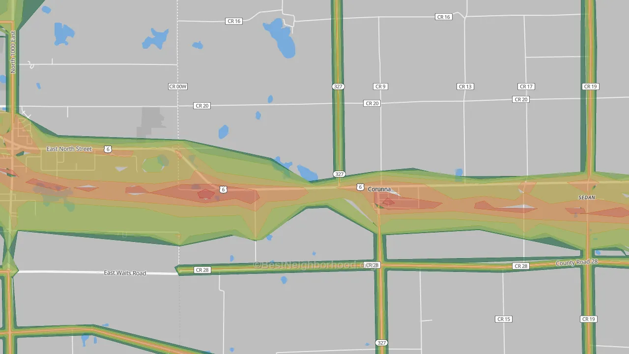Fairfield Center, IN Map of Noise Levels in Fairfield Center