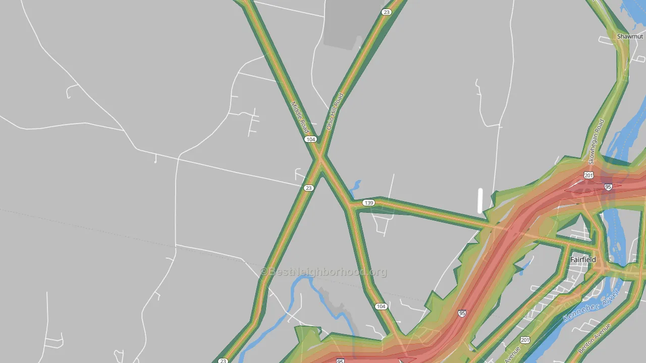 Fairfield Center, ME Map of Noise Levels in Fairfield Center