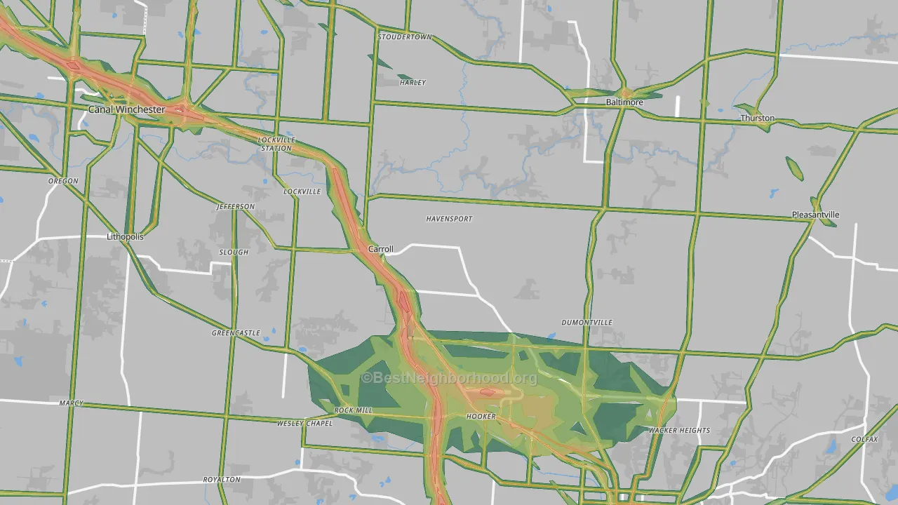 Fairfield County, OH Map of Noise Levels in Fairfield County