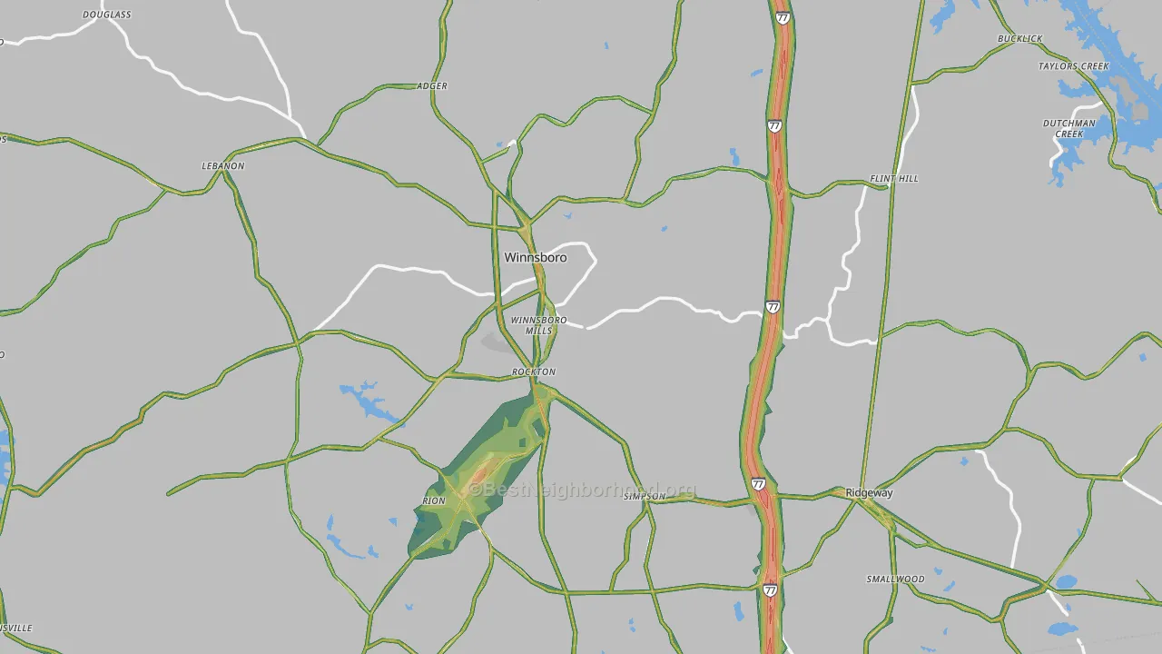 Fairfield County, SC Map of Noise Levels in Fairfield County