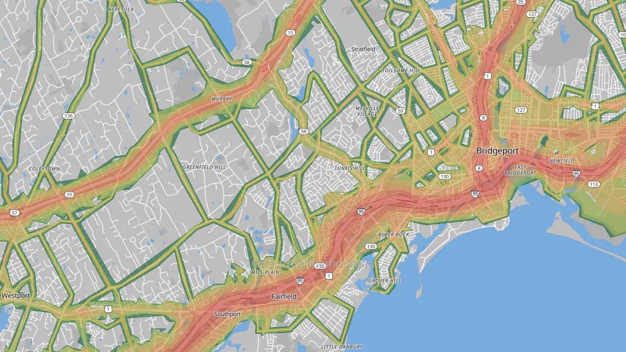 Fairfield, CT Map of Noise Levels in Fairfield