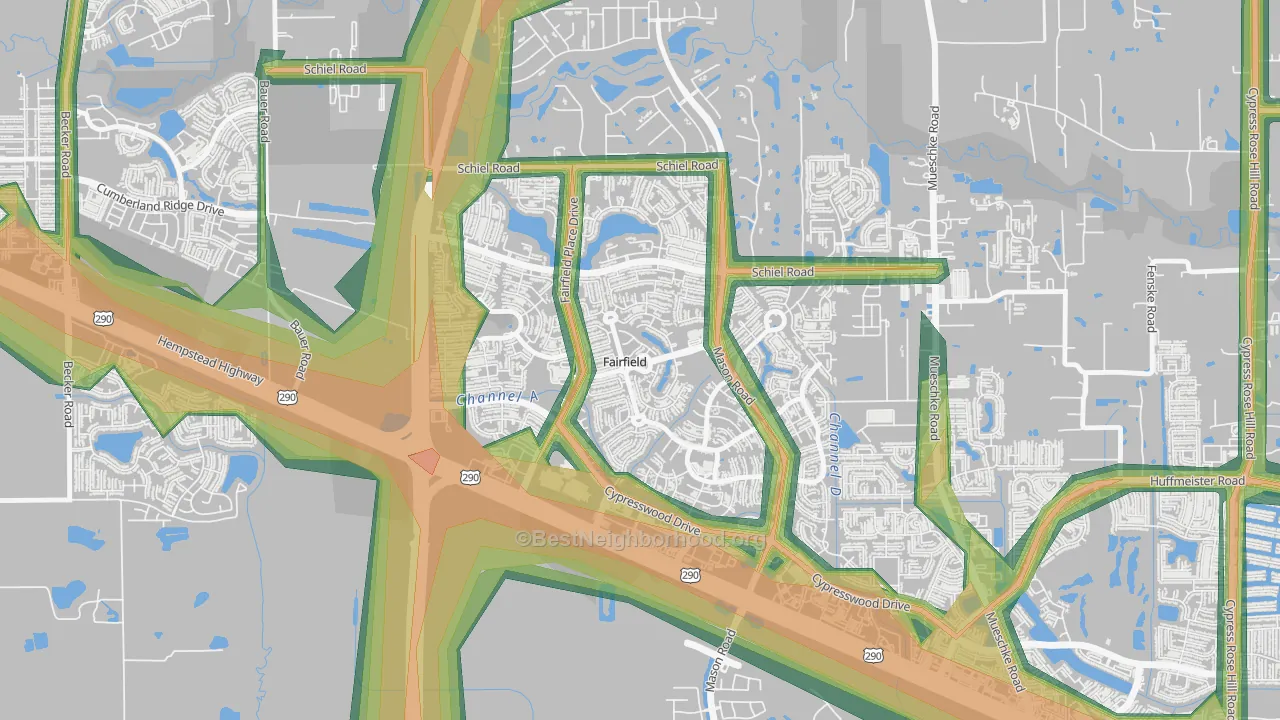 Fairfield, Cypress, TX Map of Noise Levels in Fairfield