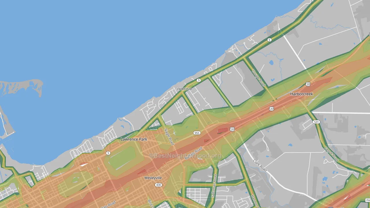 Fairfield, Erie, PA Map of Noise Levels in Fairfield