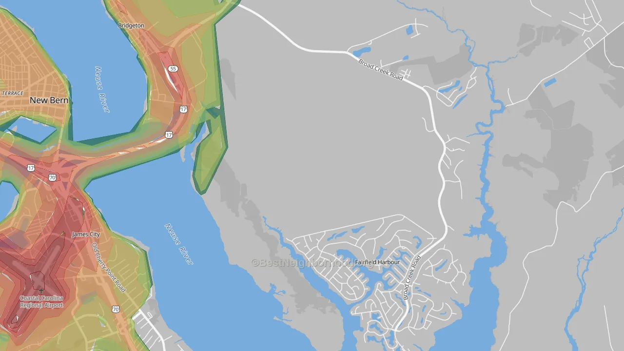 Fairfield Harbour, NC Map of Noise Levels in Fairfield Harbour