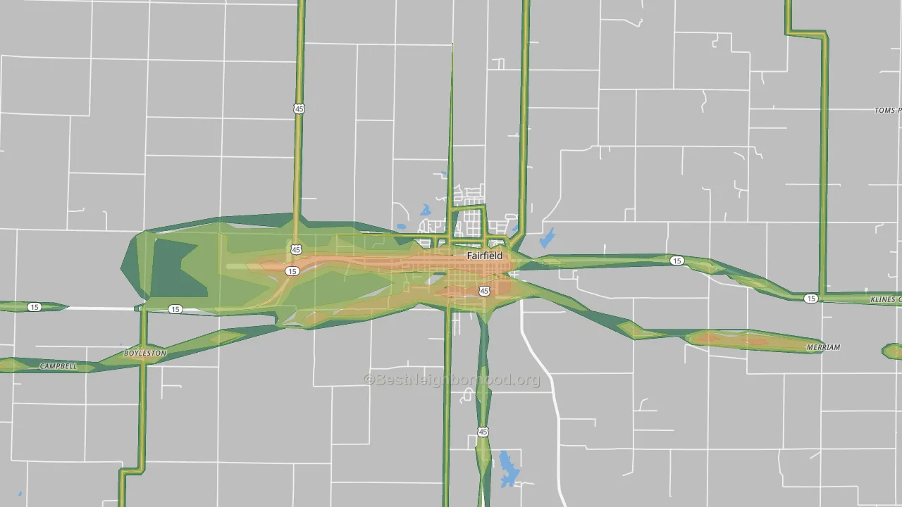 Fairfield, IL Map of Noise Levels in Fairfield