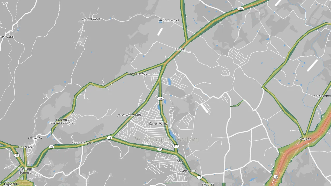 Fairfield, PA Map of Noise Levels in Fairfield