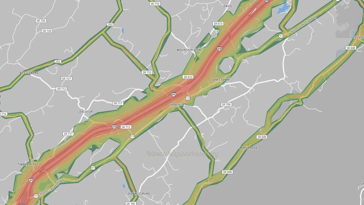 Fairfield, VA Map of Noise Levels in Fairfield