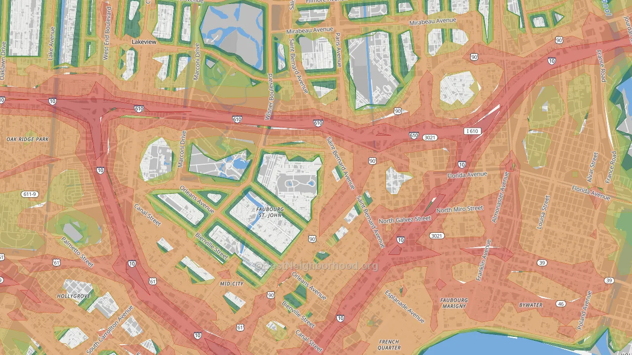 Fairgrounds, New Orleans, LA Map of Noise Levels in Fairgrounds