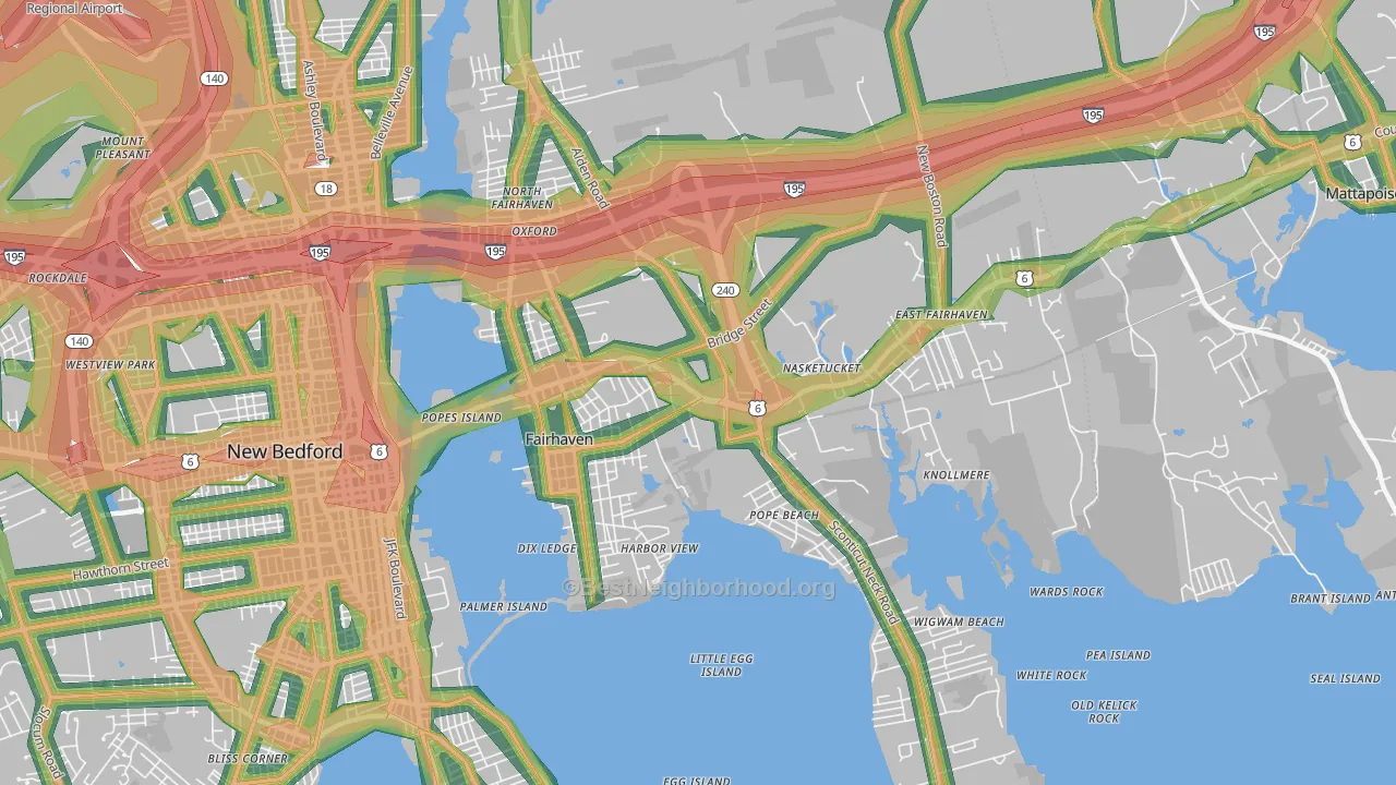 Fairhaven, MA Map of Noise Levels in Fairhaven