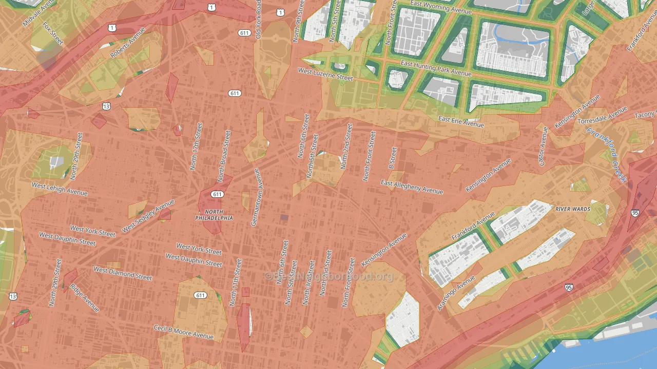 Fairhill, Philadelphia, PA Map of Noise Levels in Fairhill