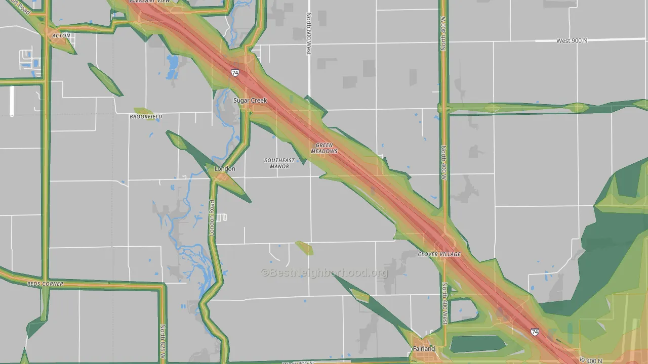 Fairland, IN Map of Noise Levels in Fairland