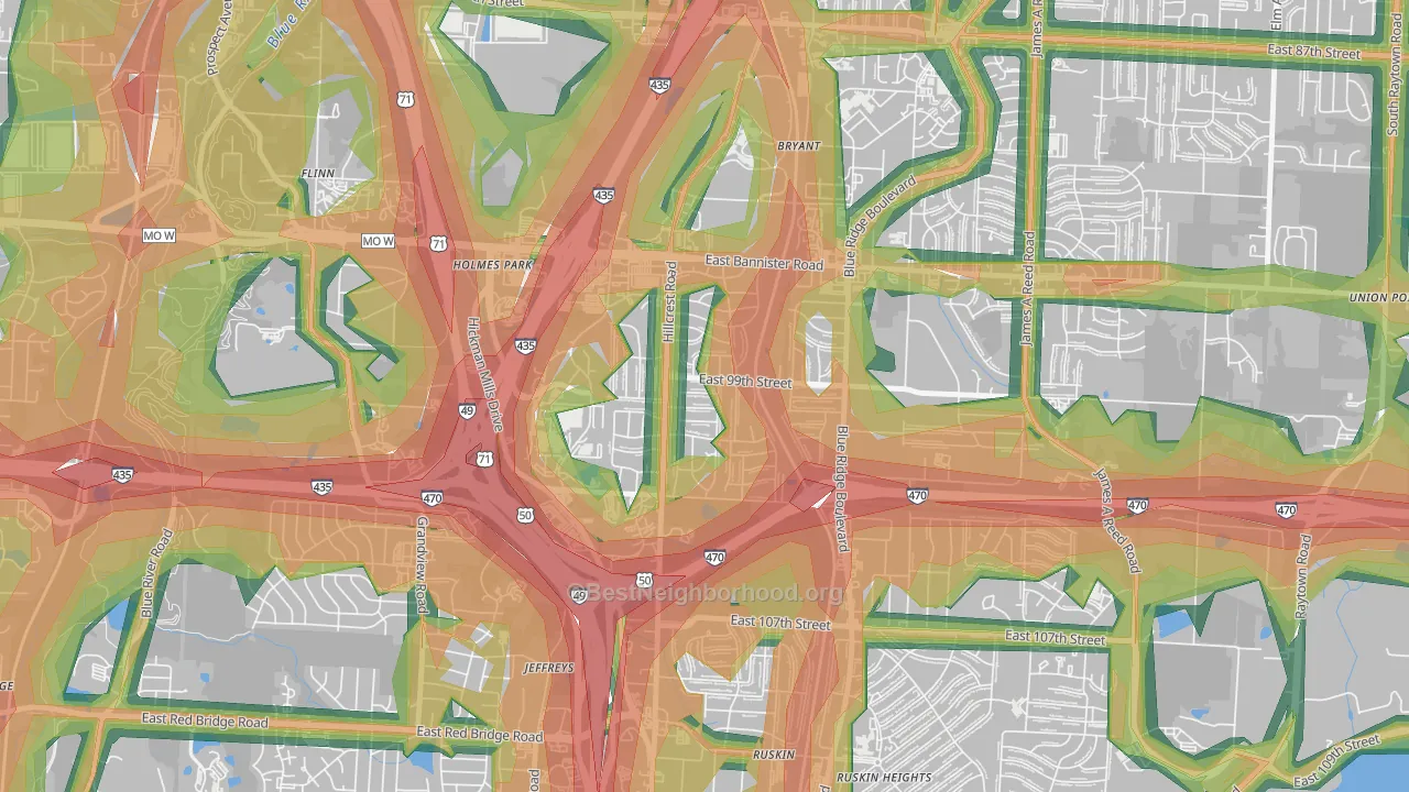 Fairlane, Kansas City, MO Map of Noise Levels in Fairlane