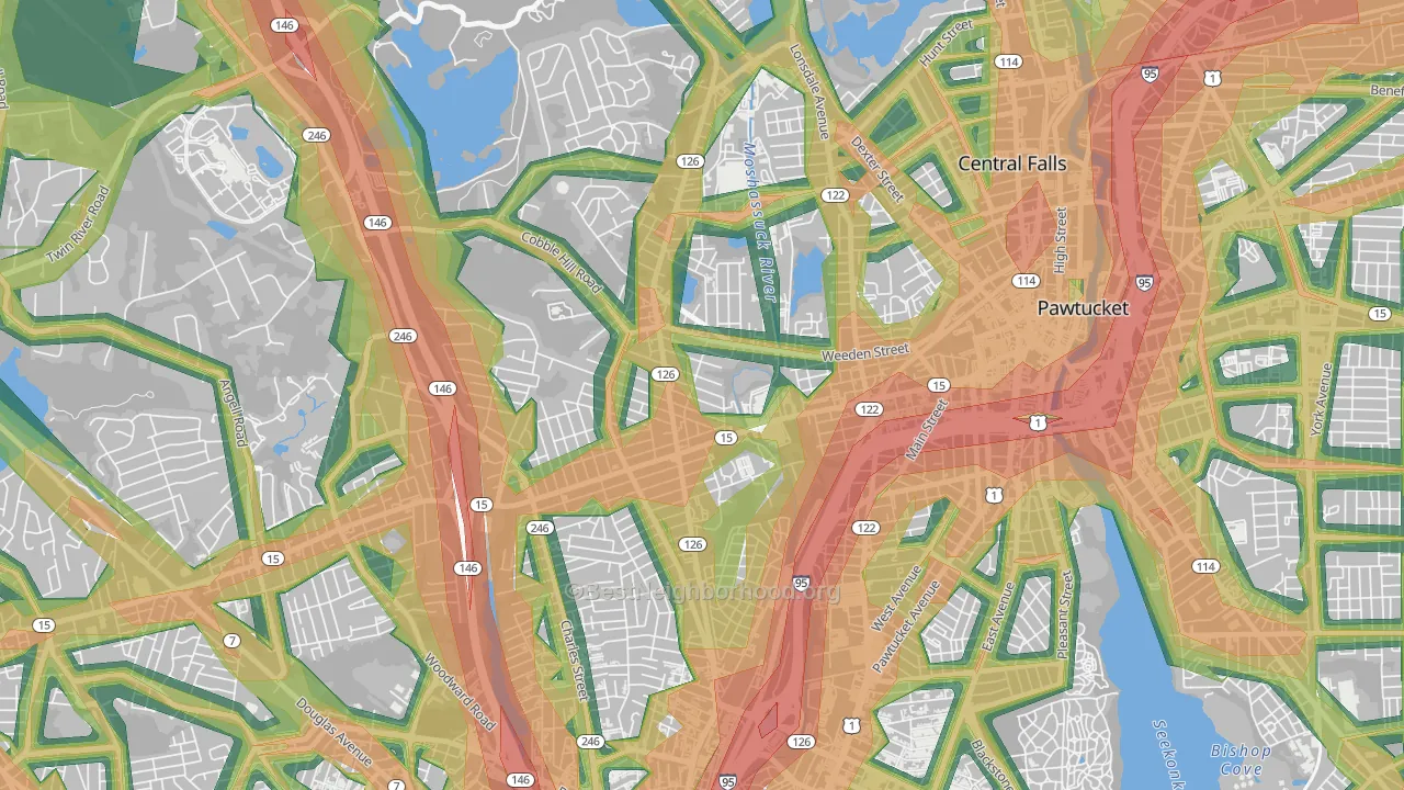 Fairlawn, Pawtucket, RI Map of Noise Levels in Fairlawn