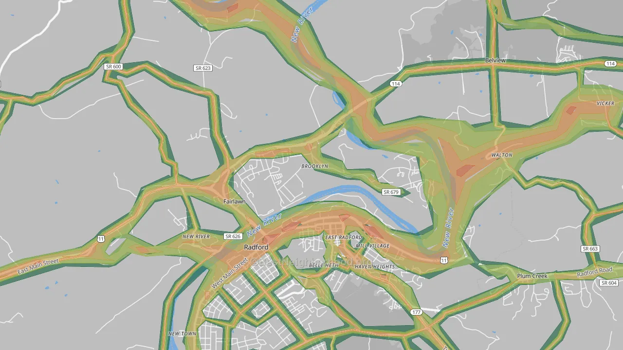 Fairlawn, VA Map of Noise Levels in Fairlawn