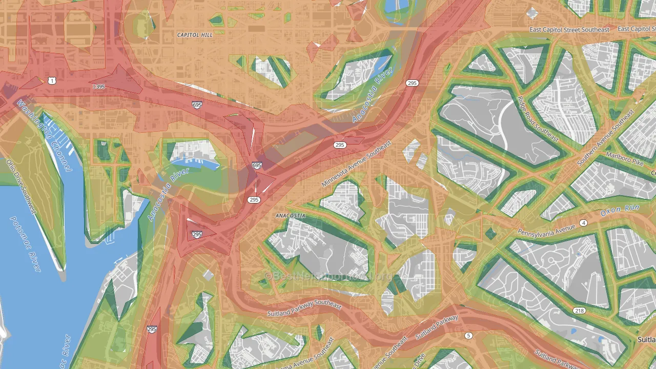 Fairlawn, Washington, DC Map of Noise Levels in Fairlawn