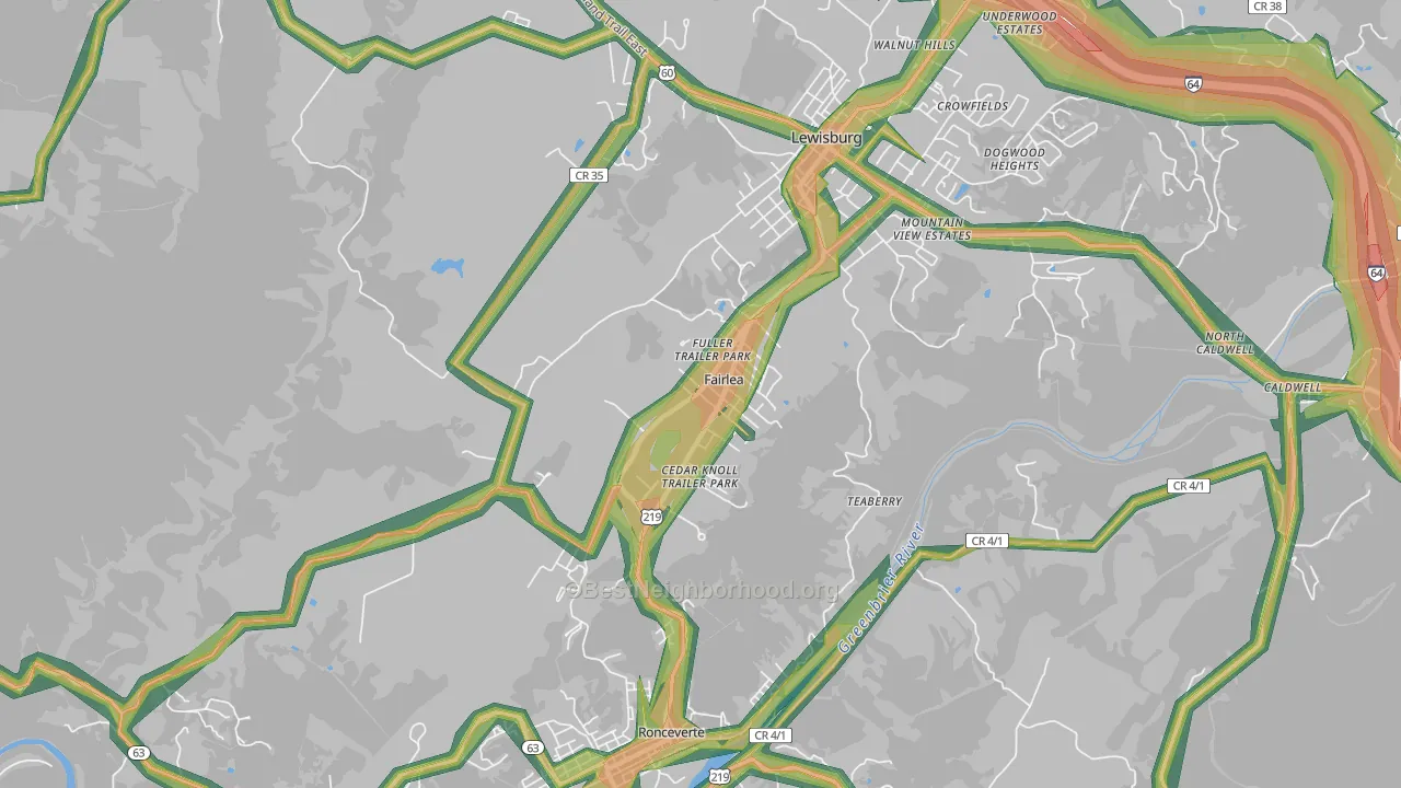 Fairlea, WV Map of Noise Levels in Fairlea