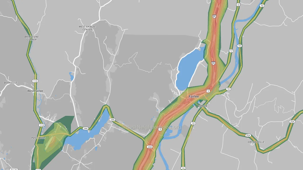 Fairlee, VT Map of Noise Levels in Fairlee