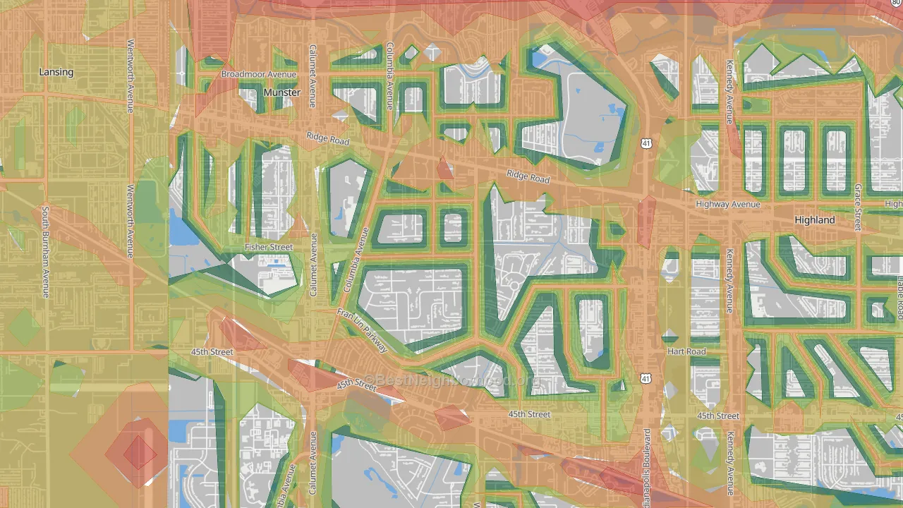Fairmeadow, Munster, IN Map of Noise Levels in Fairmeadow