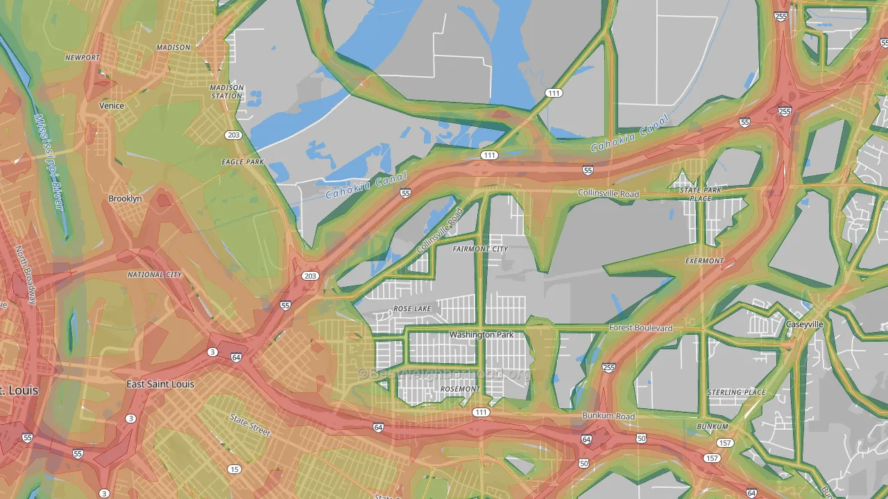 Fairmont City, IL Map of Noise Levels in Fairmont City