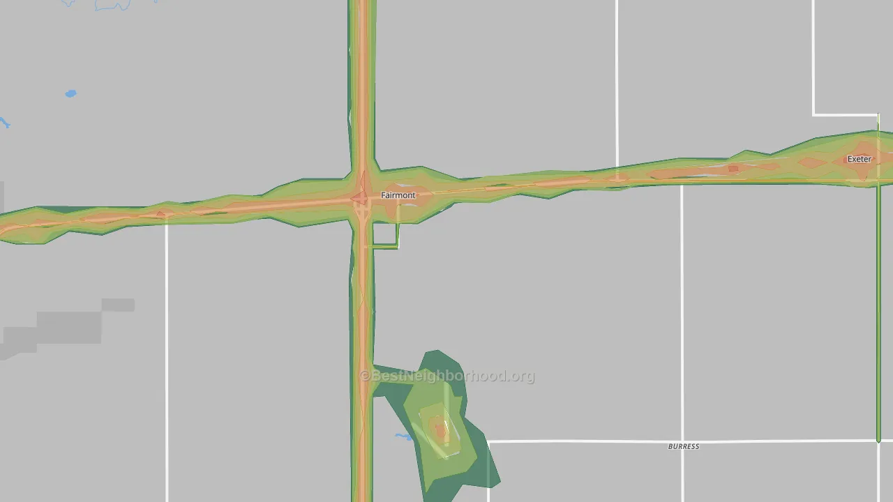 Fairmont, NE Map of Noise Levels in Fairmont