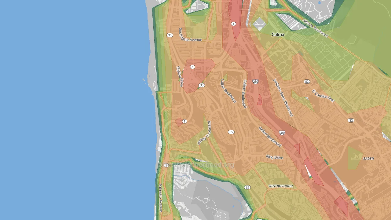 Fairmont, Pacifica, CA Map of Noise Levels in Fairmont