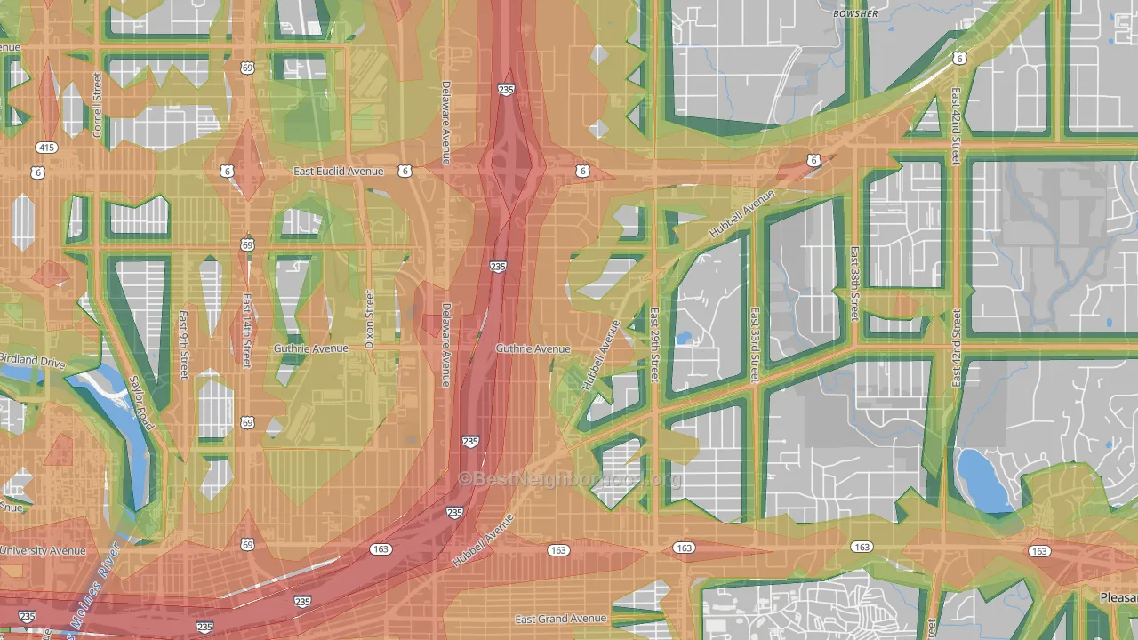 Fairmont Park, Des Moines, IA Map of Noise Levels in Fairmont Park
