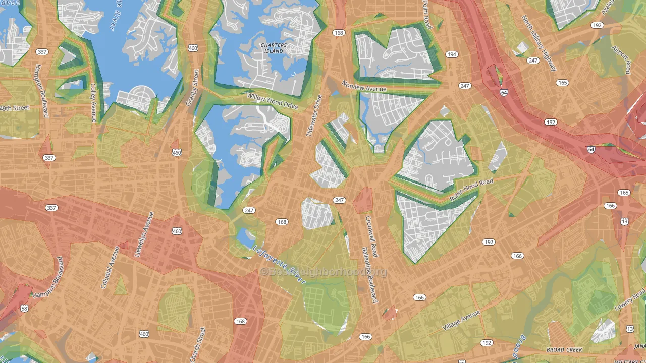 Fairmont Park, Norfolk, VA Map of Noise Levels in Fairmont Park