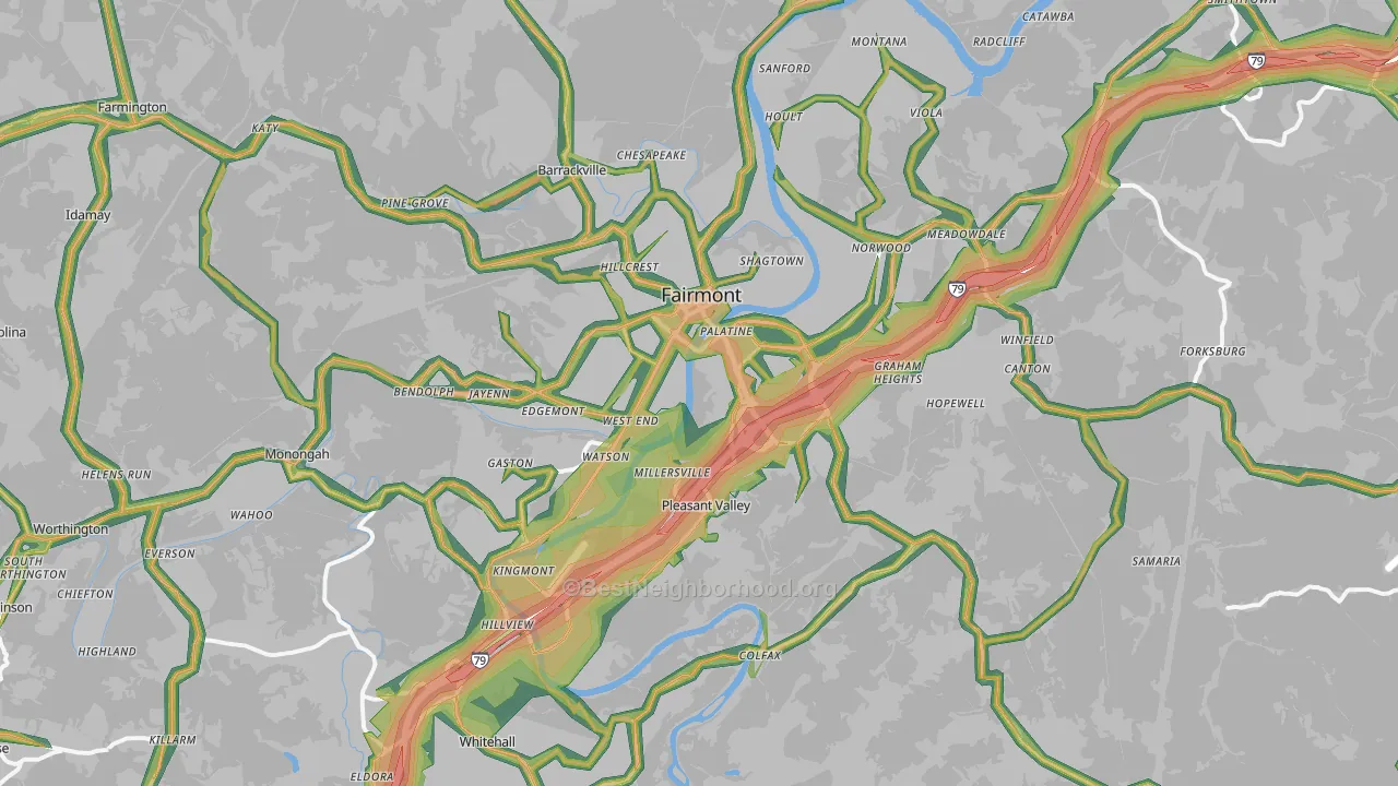 Fairmont, WV Map of Noise Levels in Fairmont