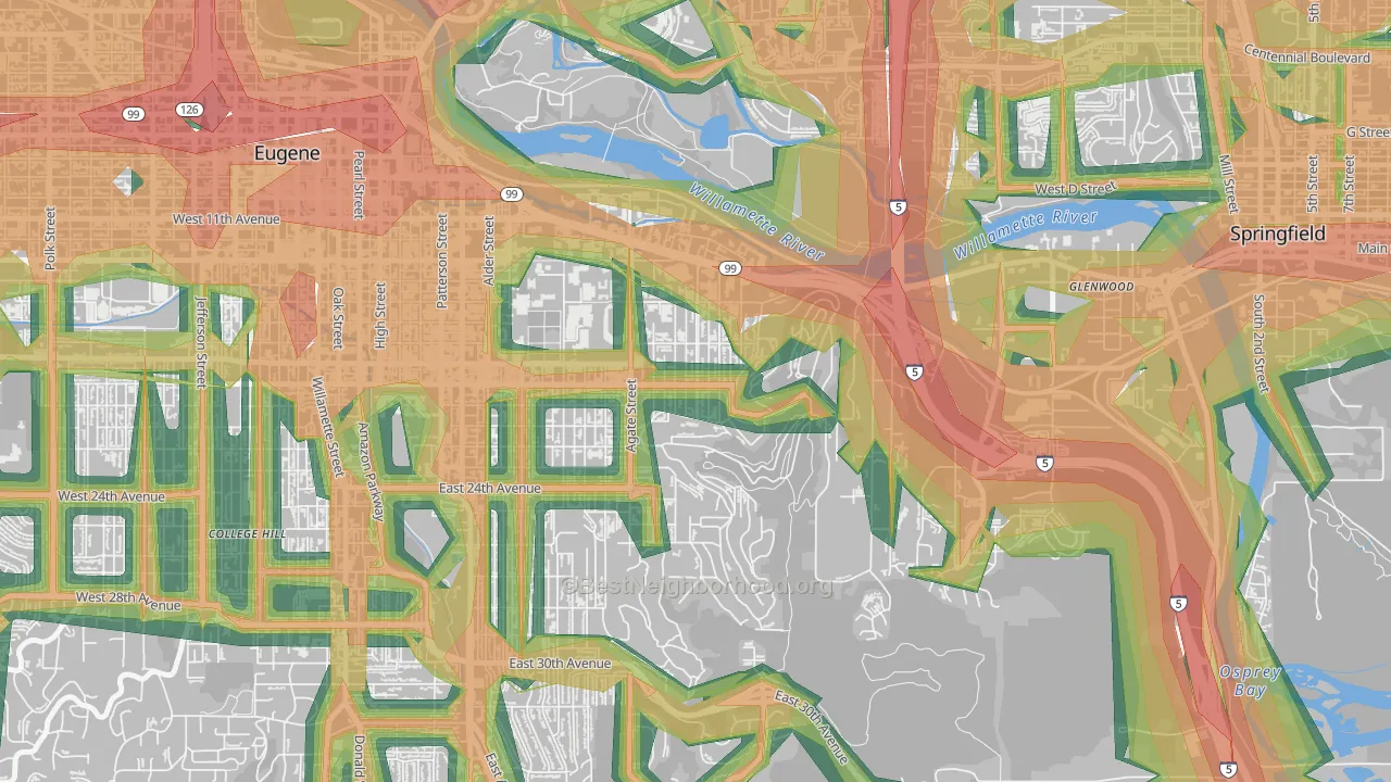 Fairmount, Eugene, OR Map of Noise Levels in Fairmount
