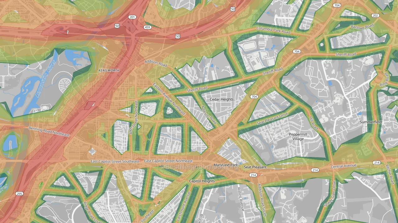 Fairmount Heights, MD Map of Noise Levels in Fairmount Heights