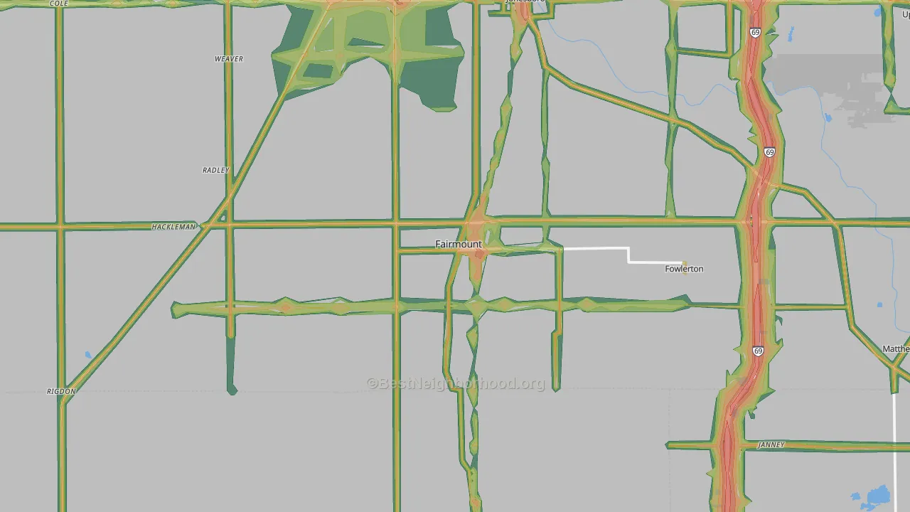 Fairmount, IN Map of Noise Levels in Fairmount