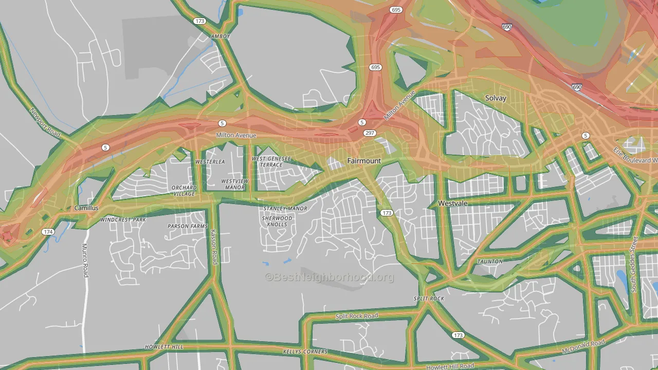Fairmount, NY Map of Noise Levels in Fairmount