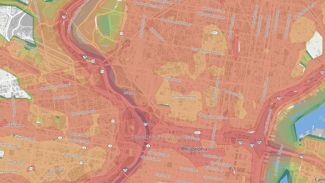 Fairmount, Philadelphia, PA Map of Noise Levels in Fairmount