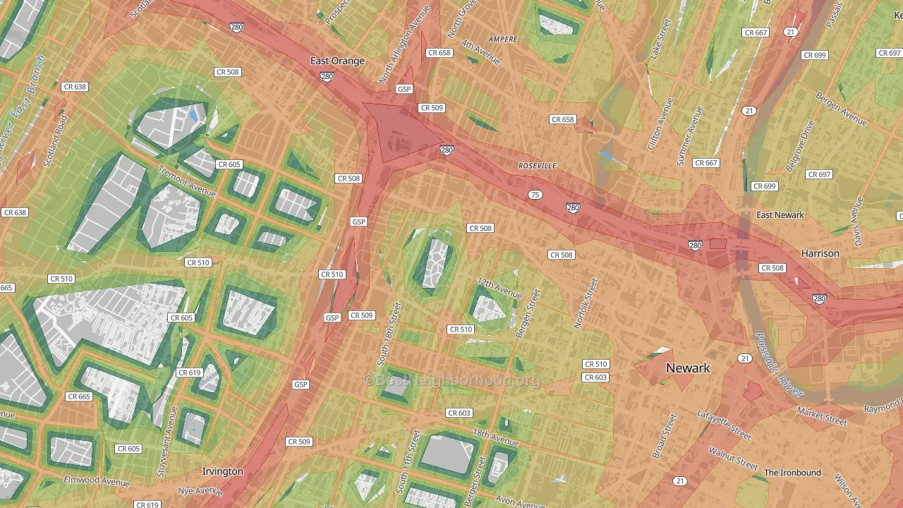 Fairmuont, Newark, NJ Map of Noise Levels in Fairmuont