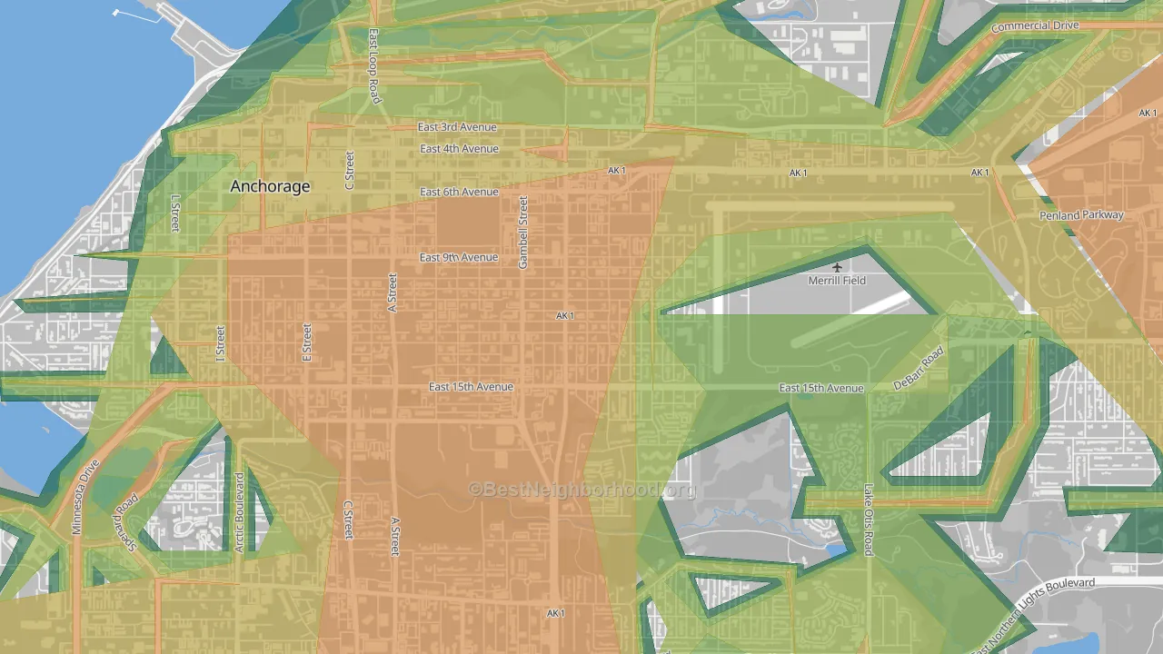 Fairview, Anchorage, AK Map of Noise Levels in Fairview