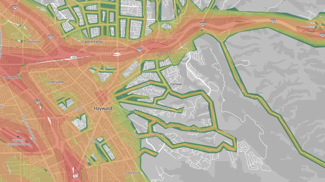 Fairview, CA Map of Noise Levels in Fairview