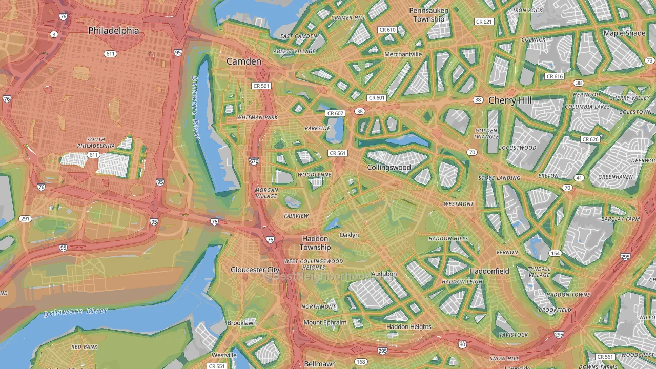 Fairview, Camden, NJ Map of Noise Levels in Fairview