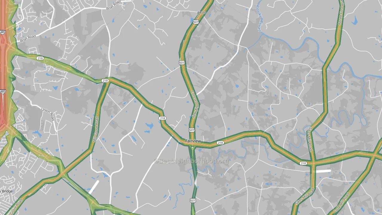 Fairview, Charlotte, NC Map of Noise Levels in Fairview