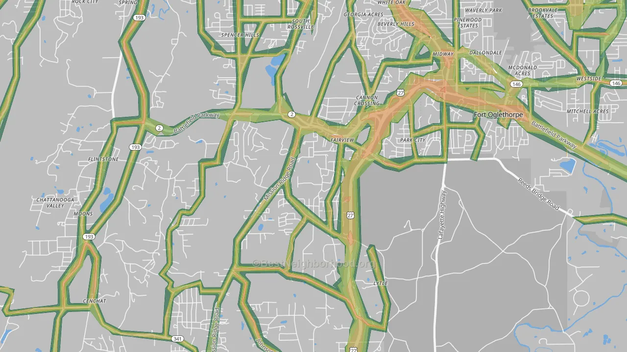 Fairview, GA Map of Noise Levels in Fairview