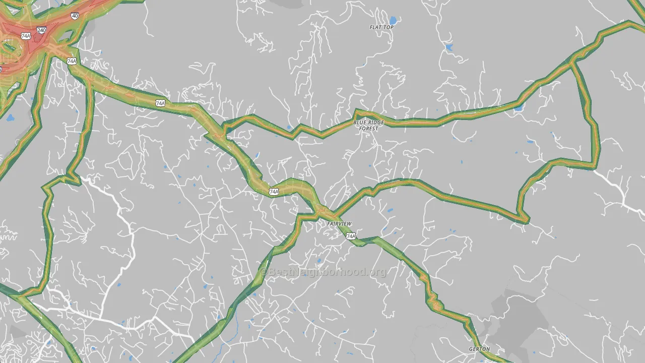 Fairview, NC Map of Noise Levels in Fairview